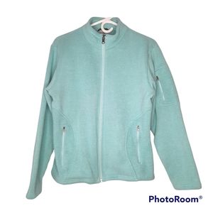 Obermeyer Polartec Fleece Terry Full Zip Jacket Mint Green Pockets Womens Size L